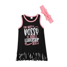 Новое модное Повседневное платье для маленьких девочек платье принцессы без рукавов с принтом букв вечерние платья с кисточками Сарафан