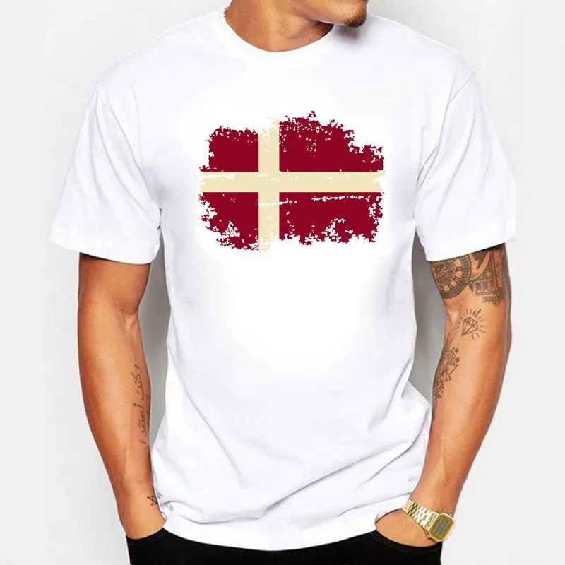 Men 2018 New Summer Denmark Flag T shirts Short Sleeve Nostalgia Denmark Flag Style Fans Tshirts