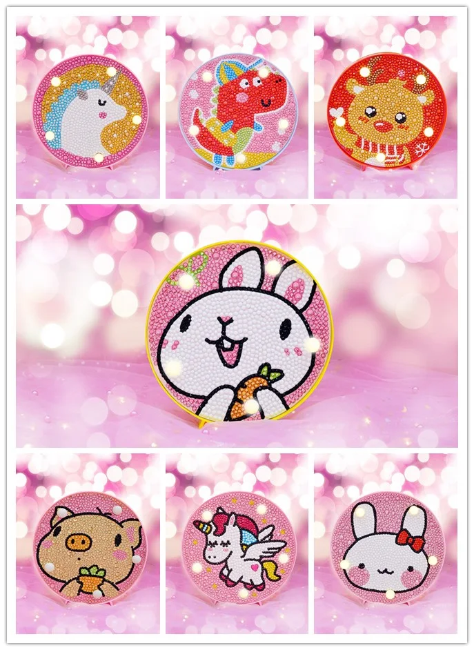 

Cross Stitch Decor gift Shaped diamond Diy Led Diamond Painting Cartoon Animal Night Light Round Drill Home Decor Embroidery