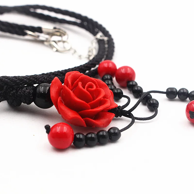 Yanting long maxi ethnic necklace for women red carved lacquerware flower pendant necklace rope chain handmade vintage jewelry (6)