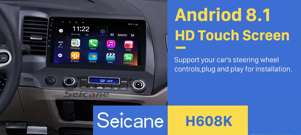 Best Seicane 10.1 inch Android 7.1/ Android 8.1 Car GPS Navigation Radio Unit Player for 2006 2007 2008 2009 2010 2011 Honda Civic 1