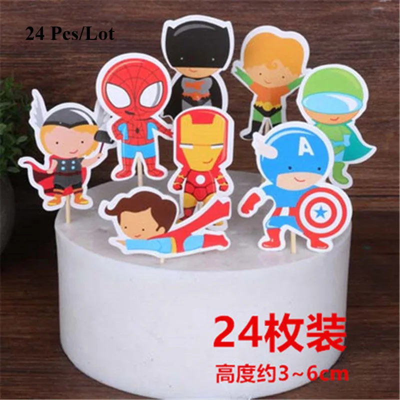 

superhero party cake topper the avengers party decoration supplies cake flags spiderman superman batman cupcake toppers