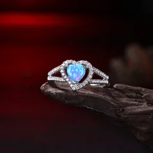 

Elegant Design 925 Sterling Silver Dark Blue Opal AAA Clear Zircon Heart Ring for Women Wedding Engagement Party Accessories