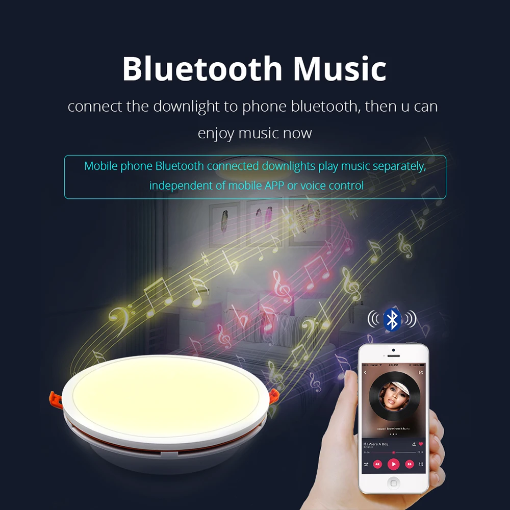 

20W LED WiFi Downlight Alexa Google Home Control With Bluetooth Speaker Support Timer APP Control AC 85-265V