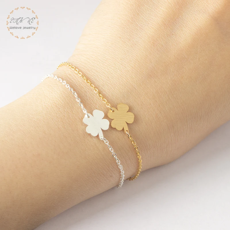 Braided Cuff Bangle Leather Stainless Steel Lucky Charm 4-Leaf Clover Irish Good Luck Bracelet