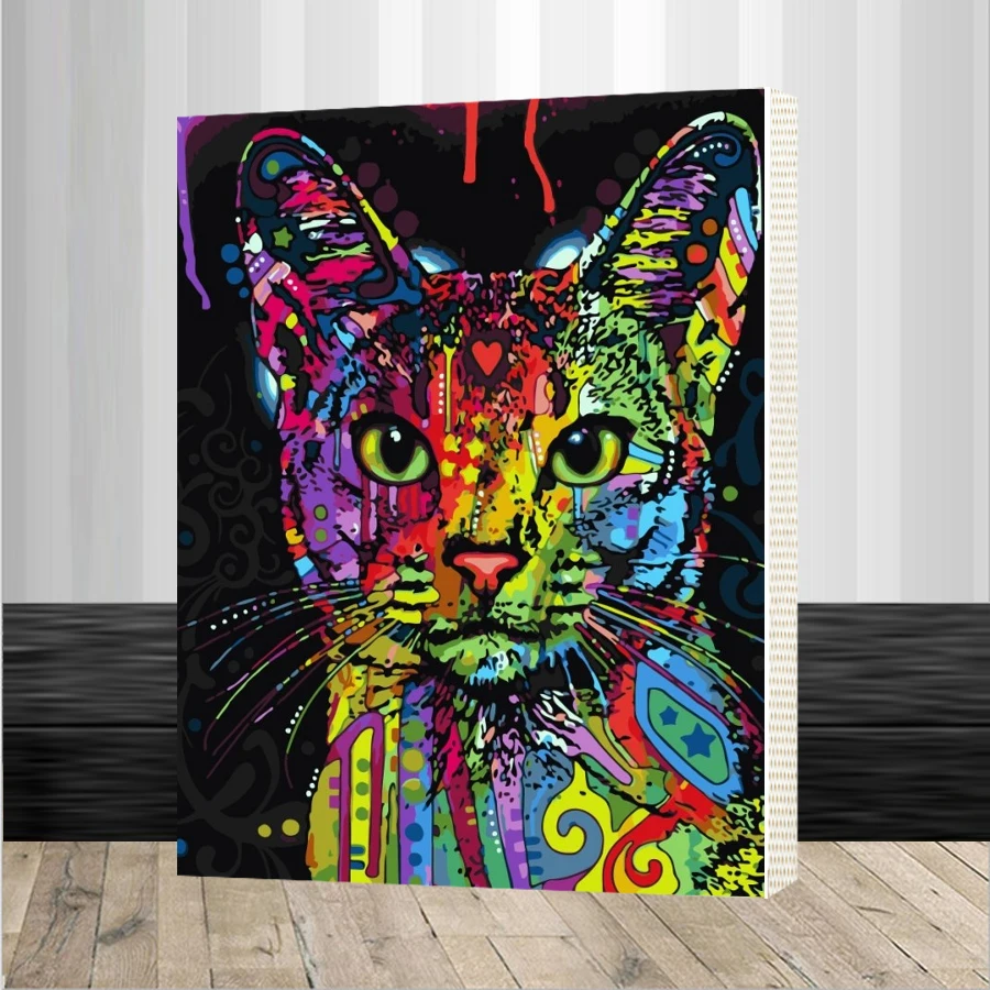

Frame Picture Painting By Numbers Abstract Animal Cat DIY Oil On Canvas Home Decoration For Living Room 40*50cm