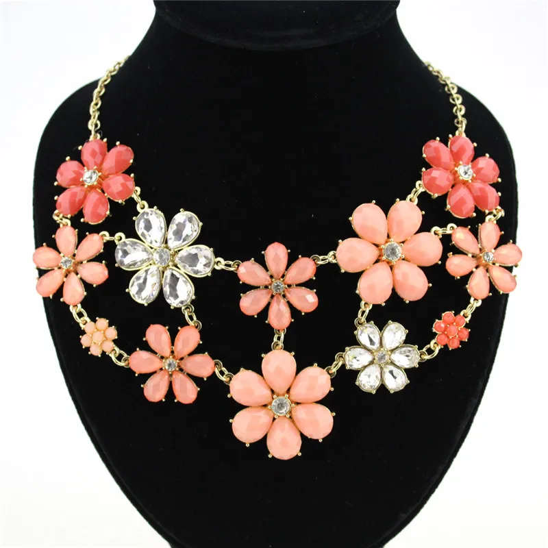 

Fashion Elegant Flower Statement Necklace Crystal Collares Romantic Colar Pendant Chain Necklace For Women