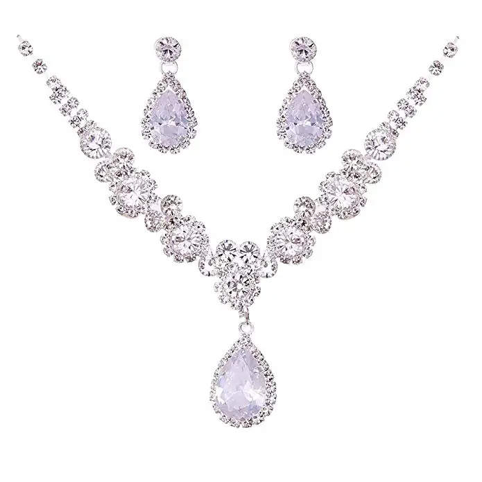 Fashion Bride Necklace & Earrings Wedding Accessories Crystal Bridal Jewelry Prom Pageant Party Wholesale (2)