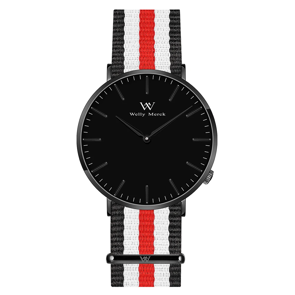 

Welly Merck Men's Luxury Watch Minimalistic Design Quartz Movement Sapphire Crystal Analog Waterproof Wrist Watch with Nylon