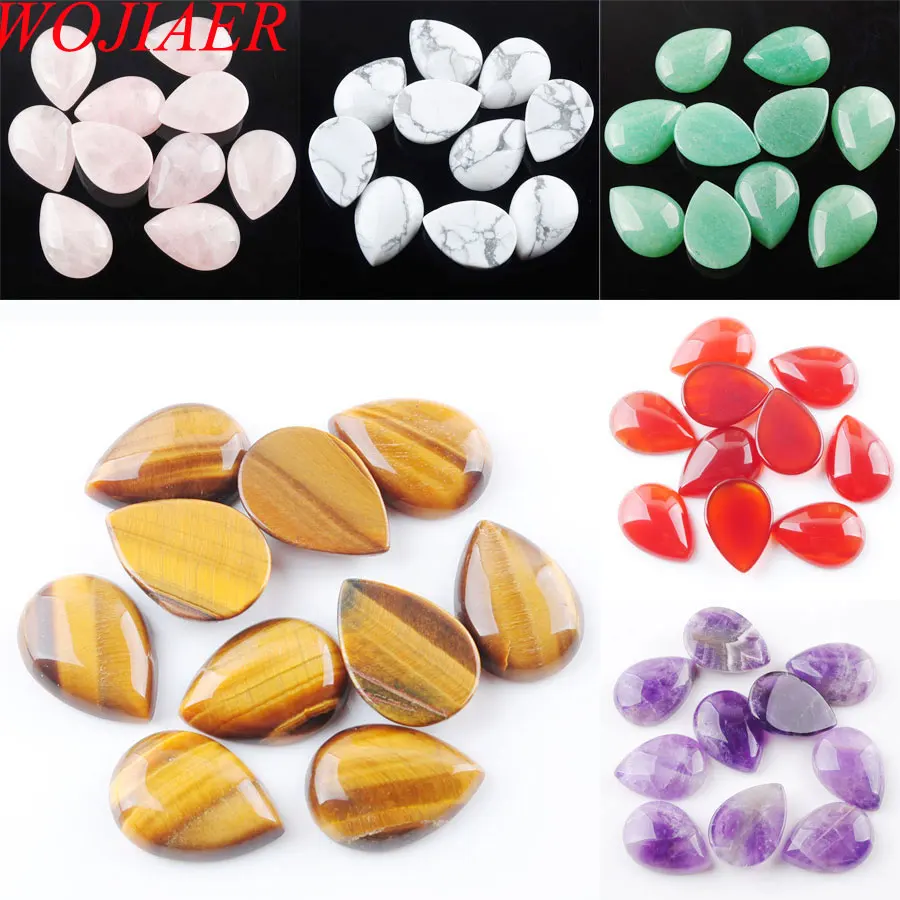 

WOJIAER Natural Gem Stones Teardrop Cabochon CAB No Drill Hole 18x25x7mm Jewelry Making 5PCS PBU318