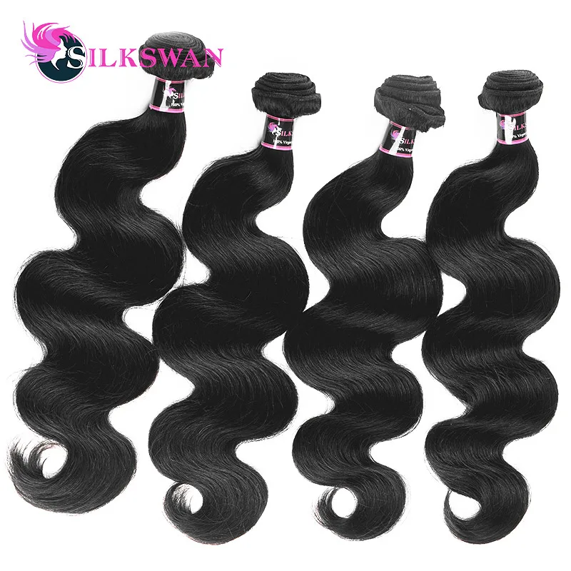 El pelo humano de la onda del cuerpo de la India del pelo Remy del cisne de Silkswan combina los paquetes de la onda del cuerpo de la India 8-30 pulgadas naturales color
