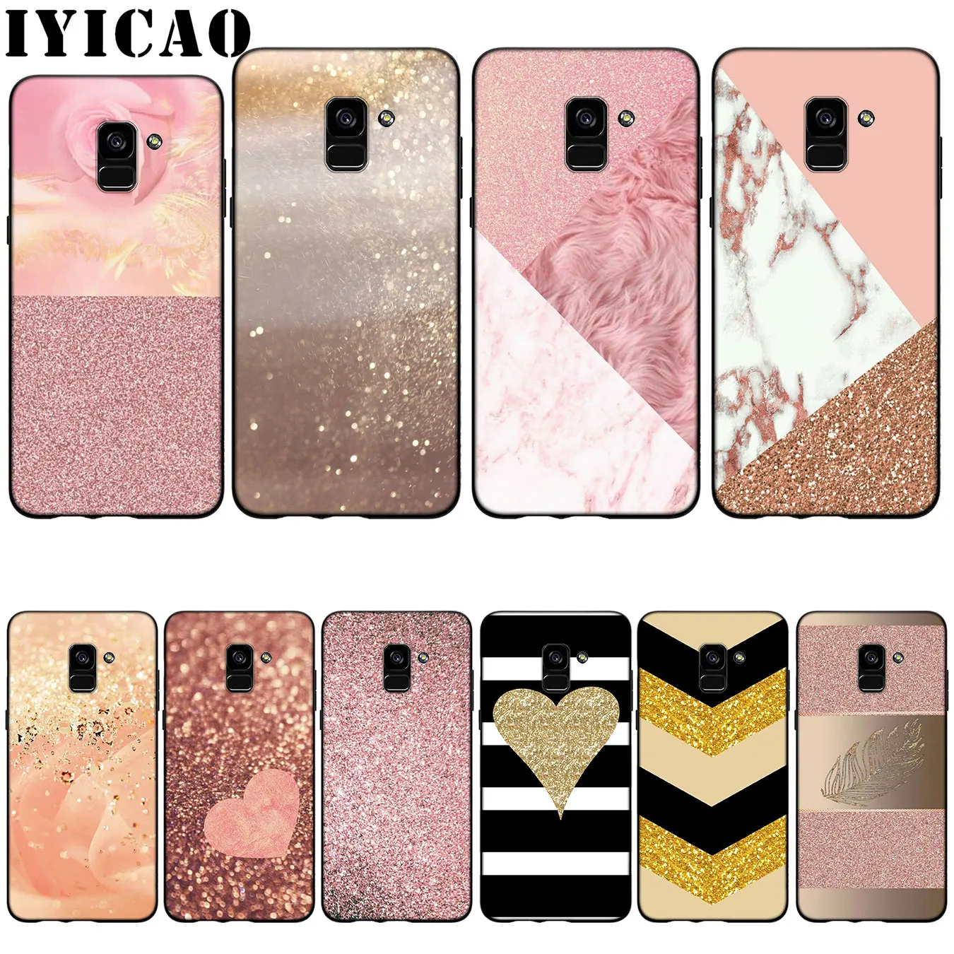 IYICAO Gold Pink rose Glitter Dust Silicone Soft Case for Samsung Galaxy A6 Plus A9 A8 A7 2018 A3 A5 2016 2017 Note 9 8 |