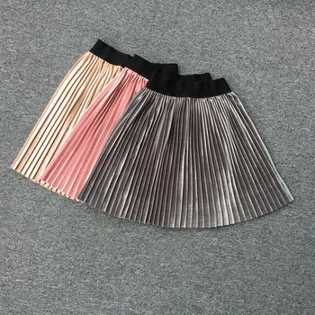 New velvet pleated skirt knee long girls skirt summer winter casual smooth skirt girl tutu high waist elastic pleated skirt 1