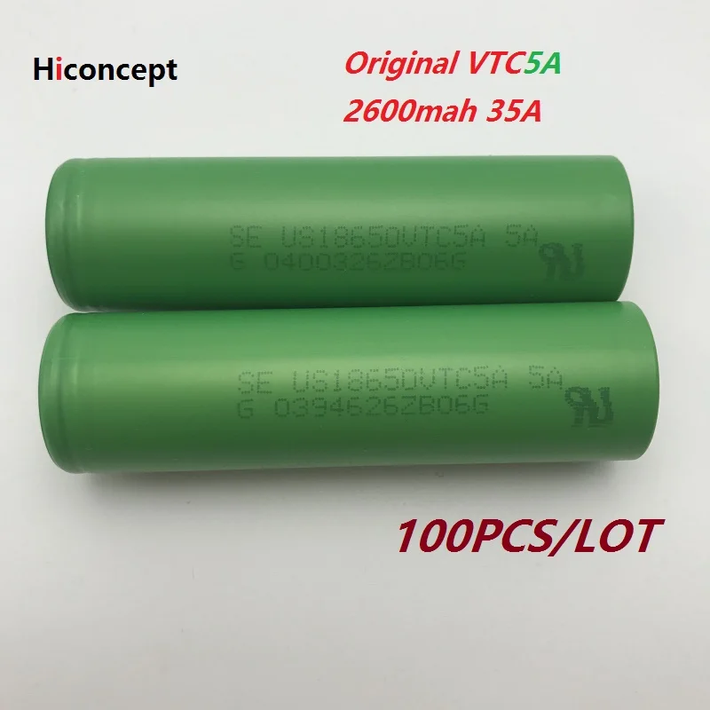 Hiconcept 100PCS ORIGINAL 3.7V 2600mAh VTC5A rechargeable Li-ion battery 18650 Akku for Sony US18650VTC5A 35A Toy flashlight | Электроника