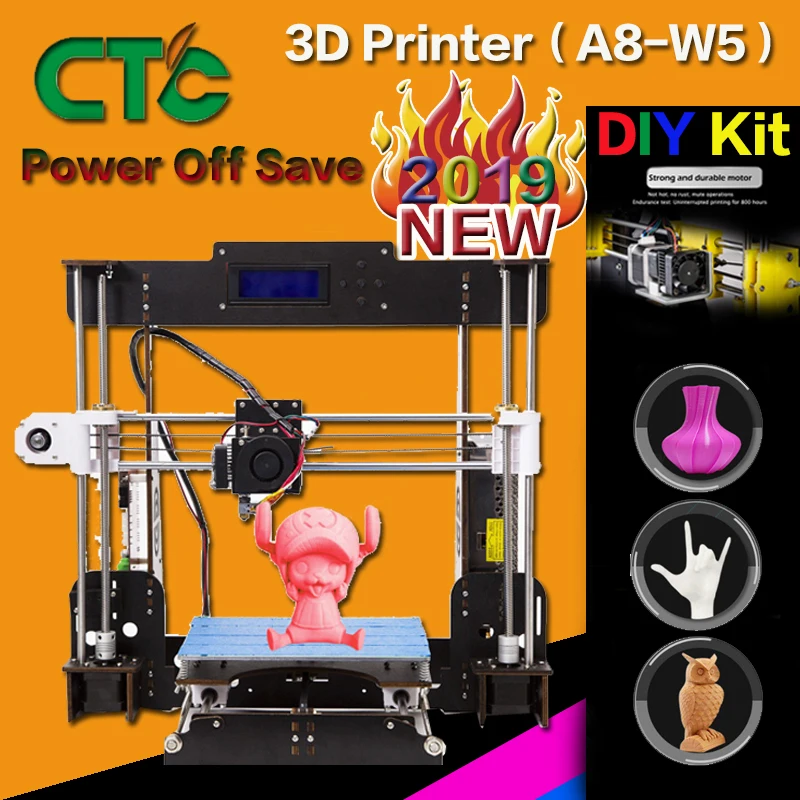 

3D Printer A8-W5 Prusa i3 Reprap MK8 Extruder Heatbed LCD Controller Power Failure Resume Printing USA Stock
