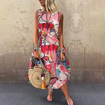 

Women Plus Size Summer Dress Oansatz Print Sleeveless Portia Party Long Dresses Summer Dress 2019 Vestidos De Verano S -5xl