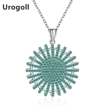 

Classic Genuine 925 Sterling Silver Fine Jewelry Full Green Cubic Zirconia Micro Paved Round Pendant Necklaces For Party Jewelry