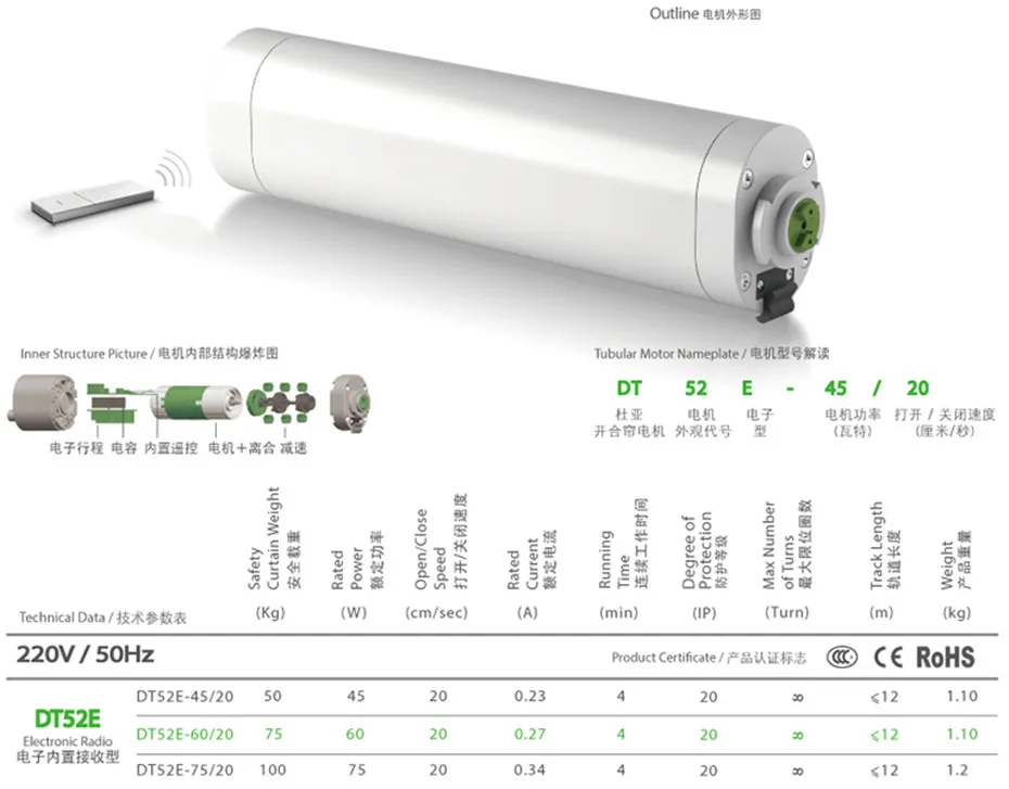 Dooya Super Silent Шторы система рельс, DT52E 75 Вт + 3,5 м или менее трек + DC2760, RF433 удаленного Управление, работа с Broadlink Rm pro