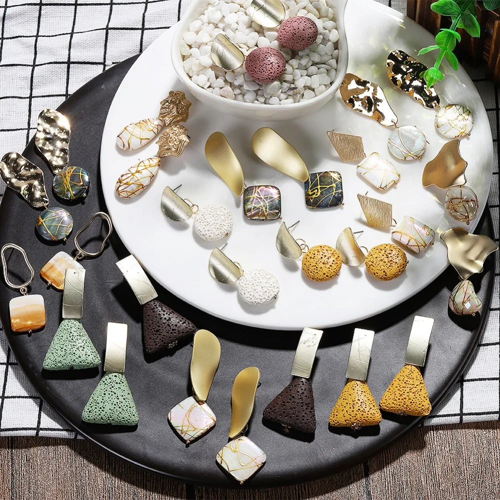 

Girlgo Trendy Irregular Volcanic Rock Dangle Earrings Women Bohemia Maxi Statement Drop Earrings Charm Pendientes Party Jewelry
