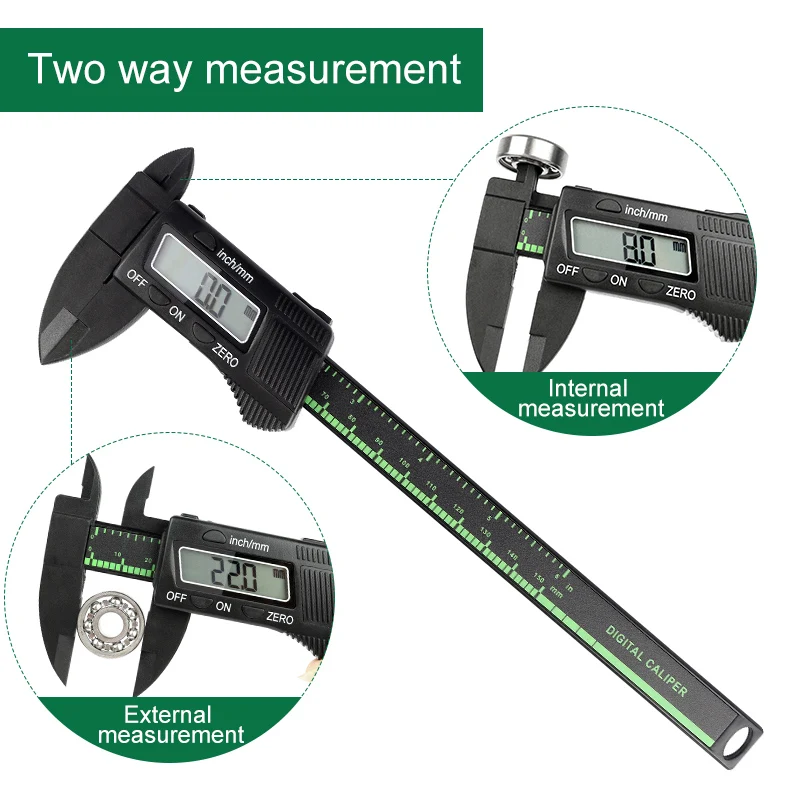 6 дюймов/150 мм ЖК-дисплей цифровых электронных углеродного волокна Верньер Штангенциркуль Микрометр измерительный инструмент