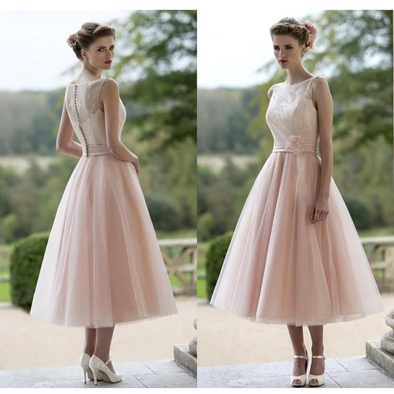 Tea Length Blush Pink Wedding Dresses 2017 Robe De Mariage ...