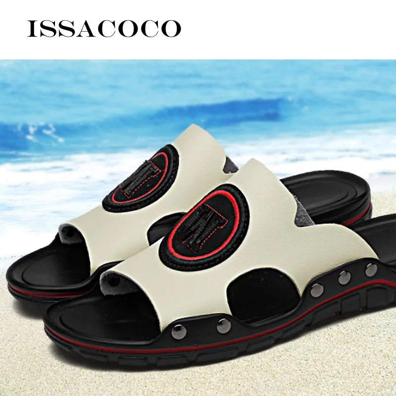ISSACOCO/женские шлепанцы; женские Вьетнамки; летние пляжные сандалии из натуральной кожи; нескользящие мужские домашние тапочки; европейские размеры 38-46