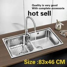 Бытовой большой vogue двойной кухонный паз раковина 304 из нержавеющей стали весь рисунок Горячая 830x460 мм