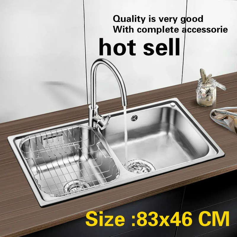 Us 454 5 50 Off Free Shipping Household Big Vogue Kitchen Double Groove Sink 304 Stainless Steel Whole Drawing Hot Sell 830x460 Mm In Kitchen Sinks