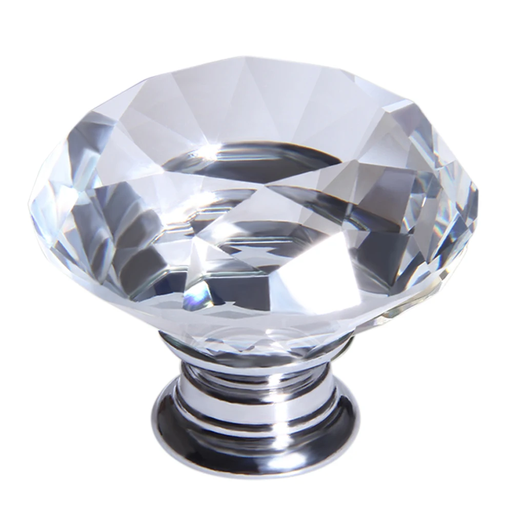 10X 40mm Clear Crystal Glass Door Knob Drawer Furniture Kitchen