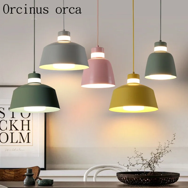 

Nordic modern simple chandelier coffee shop bar bedroom creative iron color pendant lamp free shipping
