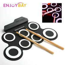 Enjoybay USB скручивающаяся силиконовая барабанная установка развивающая музыкальная игрушка для детей цифровой набор электронных ударных 7 барабанных колодок с барабанными палочками