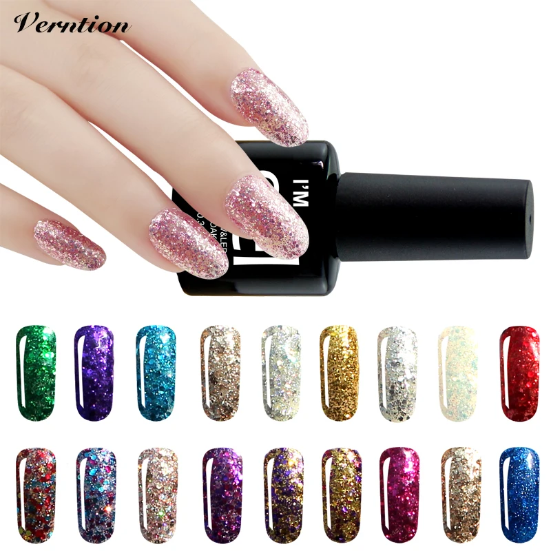 

Verntion NEW 2019 Diamond Shiny Sequin Glitter UV Gel Nail Polish Top Base Nail Primer Manicure Led Glitter Lacquer Nail Art