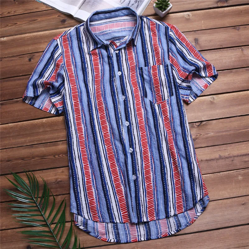 نيبال 5XL الرجال قمصان قصيرة الأكمام اللباس قميص مخطط القطن قميص فضفاض بدوره أسفل طوق هومبر Camisa هاواي الملابس نيبال 5XL الرجال قمصان قصيرة الأكمام اللباس قميص مخطط القطن قميص فضفاض بدوره أسفل طوق هومبر Camisa هاواي الملابس