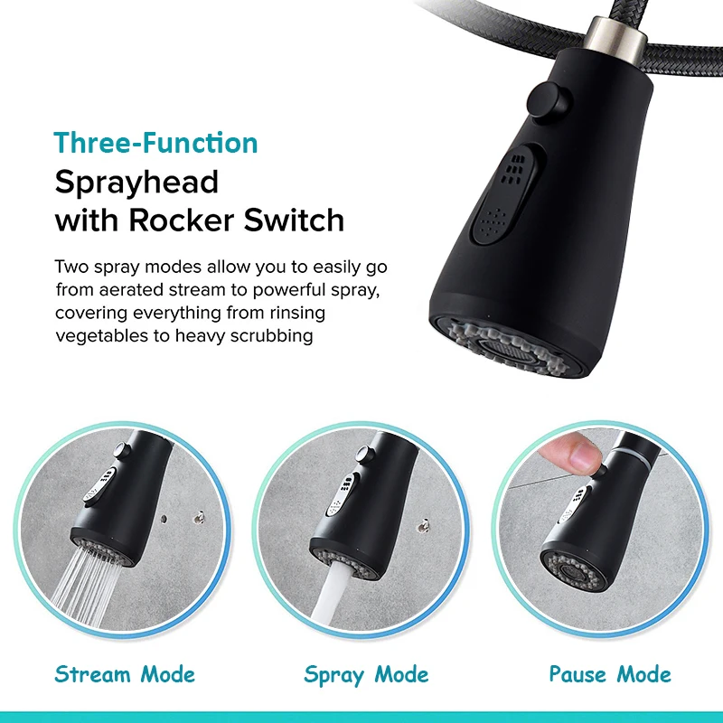 quyanre matte black pull out kitchen faucet single handle mixer tap 360 rotation with 3 way spray hot cold water mixer tap for kitchen tap1