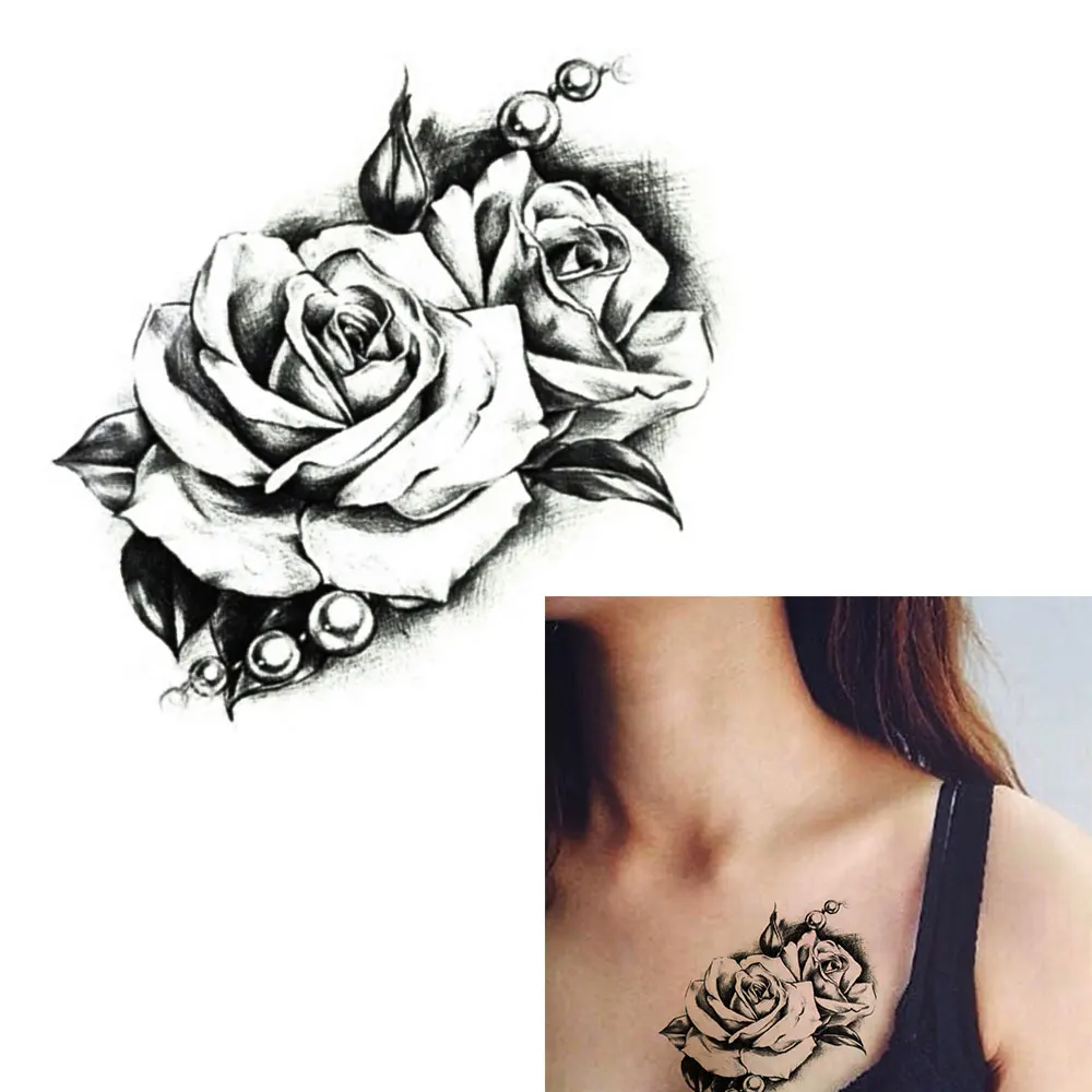 

1 pc Temporary Tattoo Stickers Removable Paper Waterproof 3D Rose Arm Body Black Arm Sticker Art Tattoos