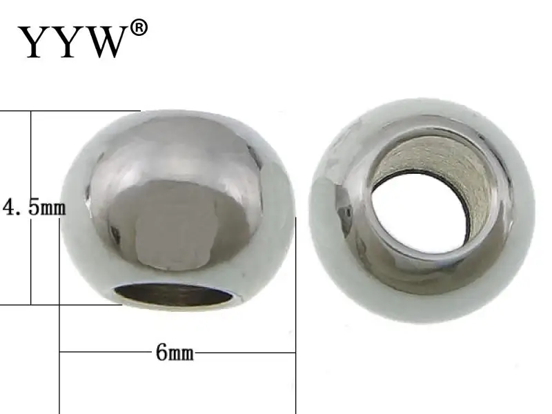 

1000PCs/Lot Drum original color 6x4.50mm Hole:Approx 3mm Stainless Steel Large Hole Beads