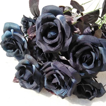 

9pcs/lot Artificial Black Rose Bouquet Single Branch Home Simulation Black Rose Fake Flower Wedding Party Decoration