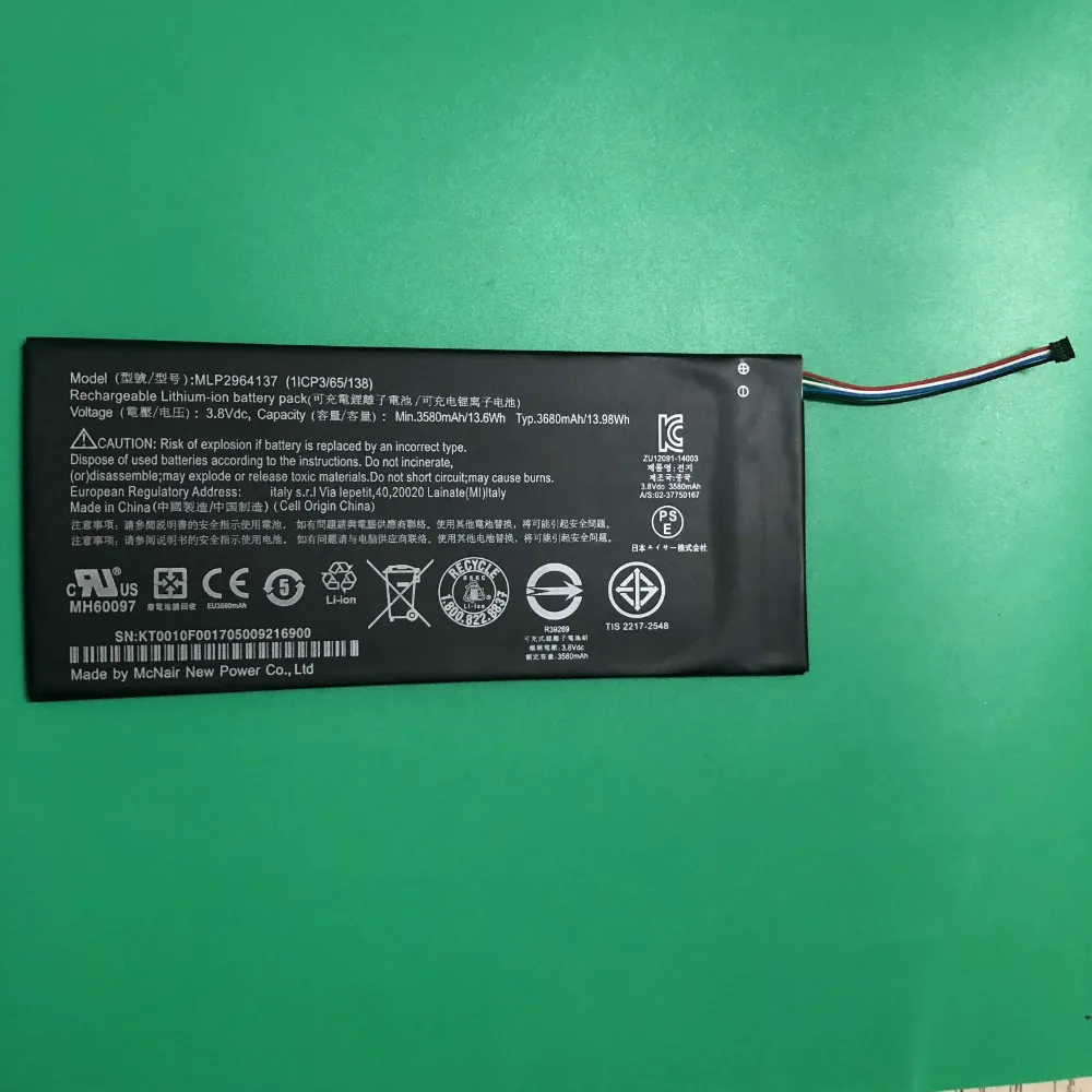 Новое высокое качество 3580 мА/ч MLP2964137 батарея для acer lconia один 7 B1-730 B1-730HD A1402 |