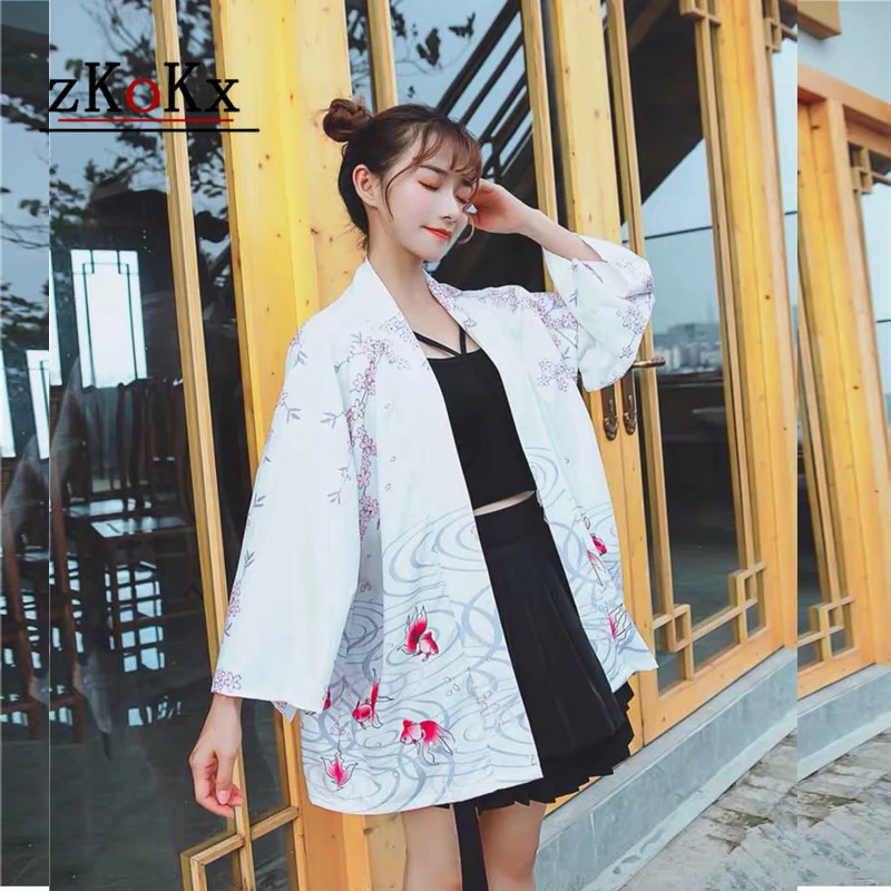 

Lovely Japanese Kimono Traditional Japanese Dress Kimono Cardigan blouse Protection Women Clothing Outerwear Black Cosplay Anime