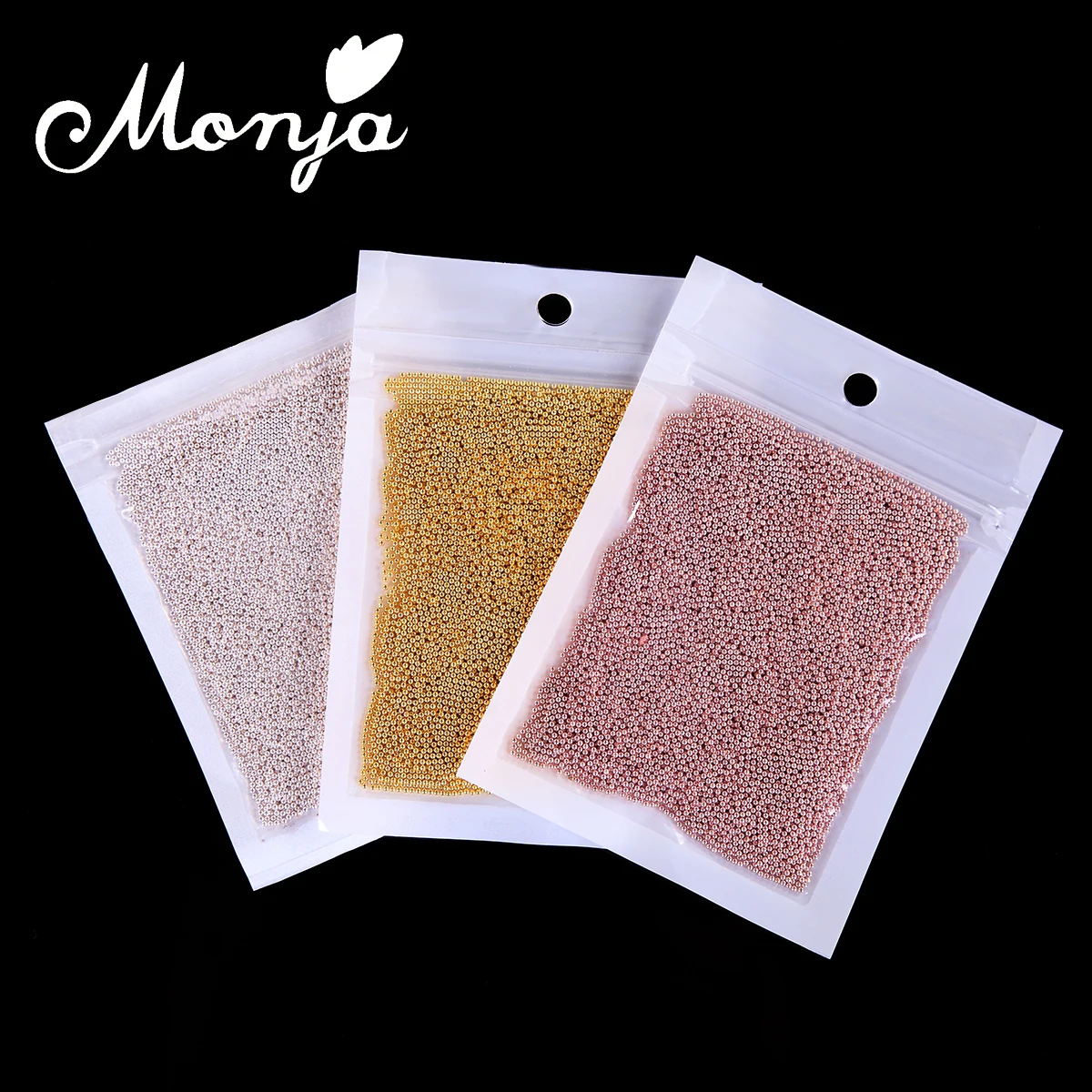 

Monja 50g/Bag 1mm Gold Silver Rose Mini Caviar Beads Gel Polish 3D Nail Art Tips Charm Metallic DIY Design Manicure Decorations