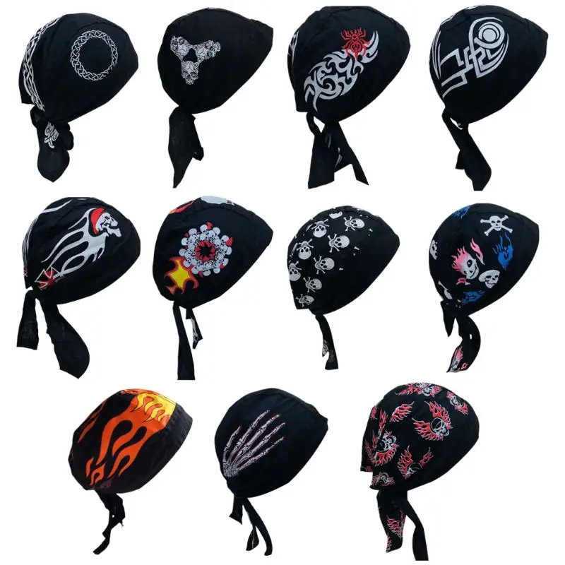 

Unisex Sport Outdoor Bandana Adjustable Head Wrap Hip Hop Skull Flames Print Motorcycle Beanie Helmet Cap Liner Pirate Headscarf