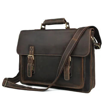 

Nesitu Vintage Brown Genuine Leather Men Messenger Bags Thick Crazy Horse Leather 14'' Laptop Portfolio Office Briefcase M7205