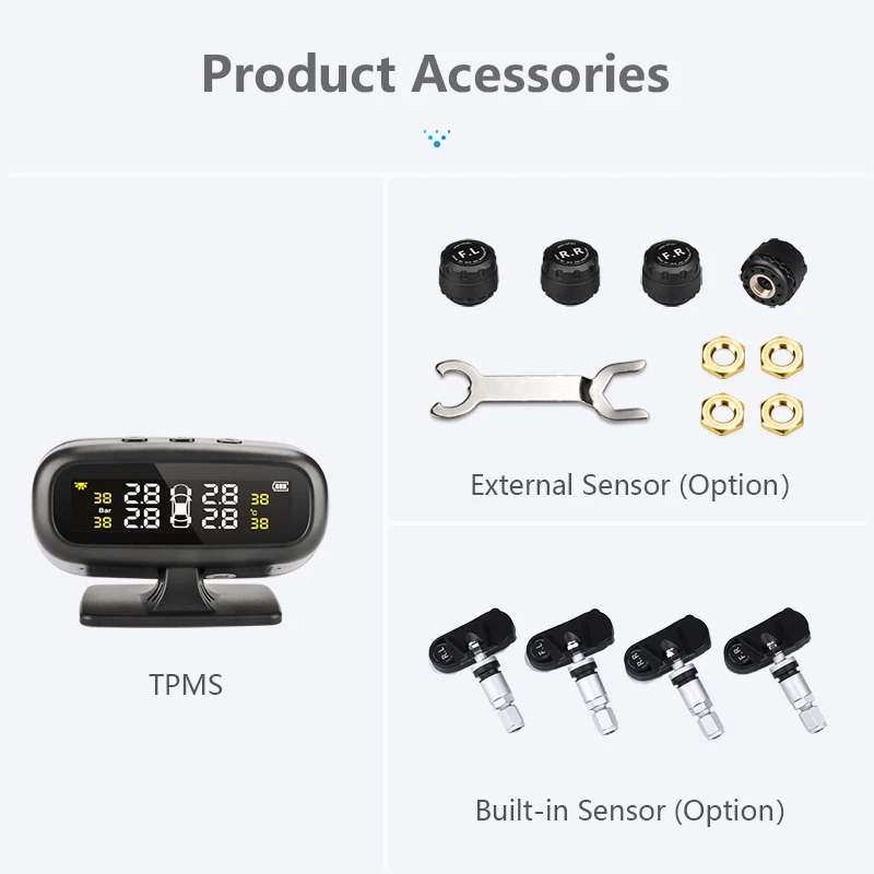 Original Solar TPMS Car Tire Pressure Alarm Monitor System Display Intelligent Temperature Warning Fuel Save with 4 Sensors tpms