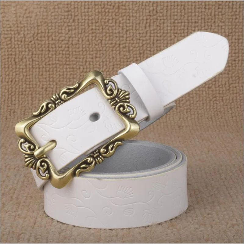 

2019 Gold Floral Buckle Genuine Leather Women Belt Designer Cowskin Belts Jeans Waistband Black White Quality Guarantee ZLB071