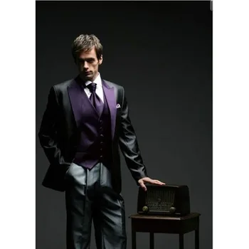 

Customize Shiny Black Groom men suit Tuxedos 2020 Tailcoat Groomsmen Mens Wedding Prom Suits (Jacket+Pants+Vest+Tie)