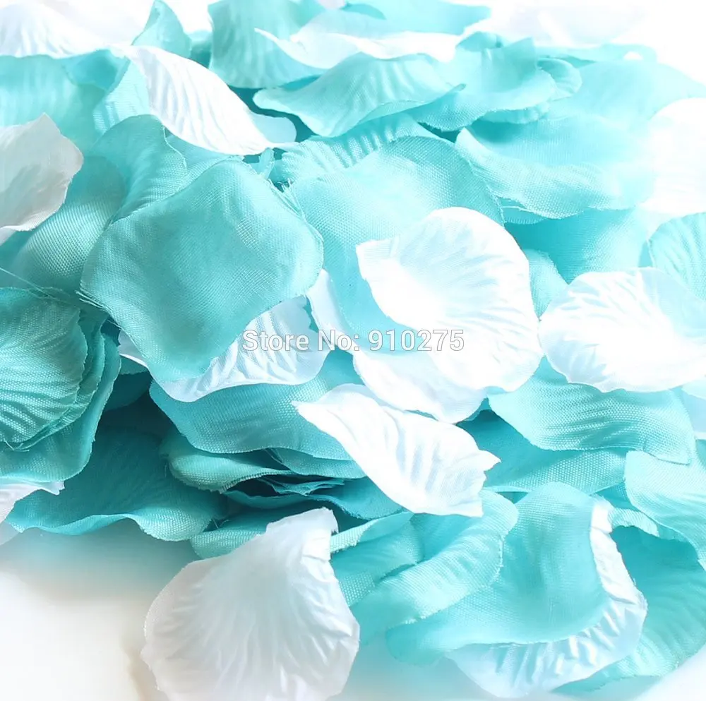 600pcs Mixed Teal Blue & White Silk Rose Petals Wedding Flowers Party Centerpieces Table