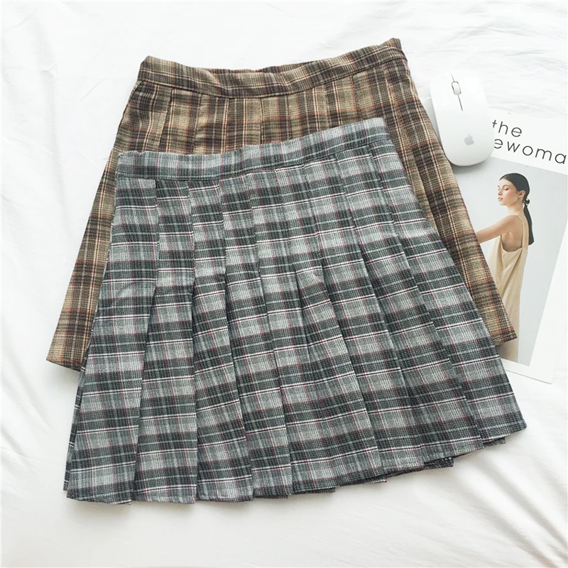 Новая женская юбка в студенческом стиле, милая клетчатая Женская плиссированная юбка Harajuku, юбка с высокой талией, юбка в стиле ретро#7845