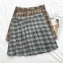 Новая женская юбка в студенческом стиле, милая клетчатая Женская плиссированная юбка Harajuku, юбка с высокой талией, юбка в стиле ретро#7845