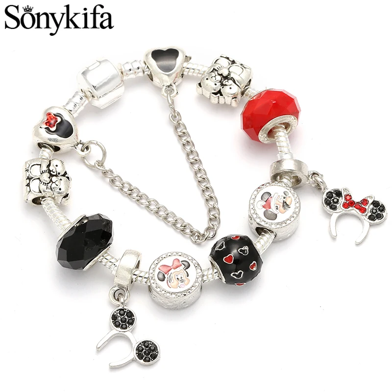 SonyKifa мультфильм Микки шарм браслеты и браслет модные оригинальные DIY красный Минни пандоро браслет для детей девушки ювелирные изделия