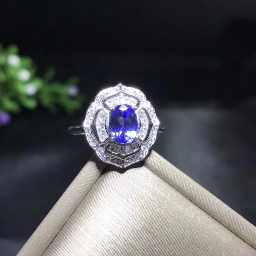 

Uloveido Natural Tanzanite Ring for Women, 925 Sterling Silver Wedding Jewelry, 5*7mm Gemstone with Velvet Box Certificate FJ240
